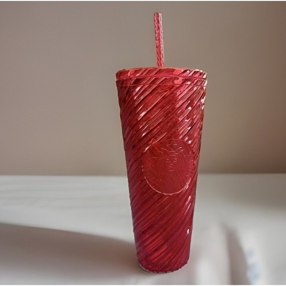 New Starbucks Christmas 2024 Red Swirl Stripe Venti Tumbler 24oz Cold Cup Winter